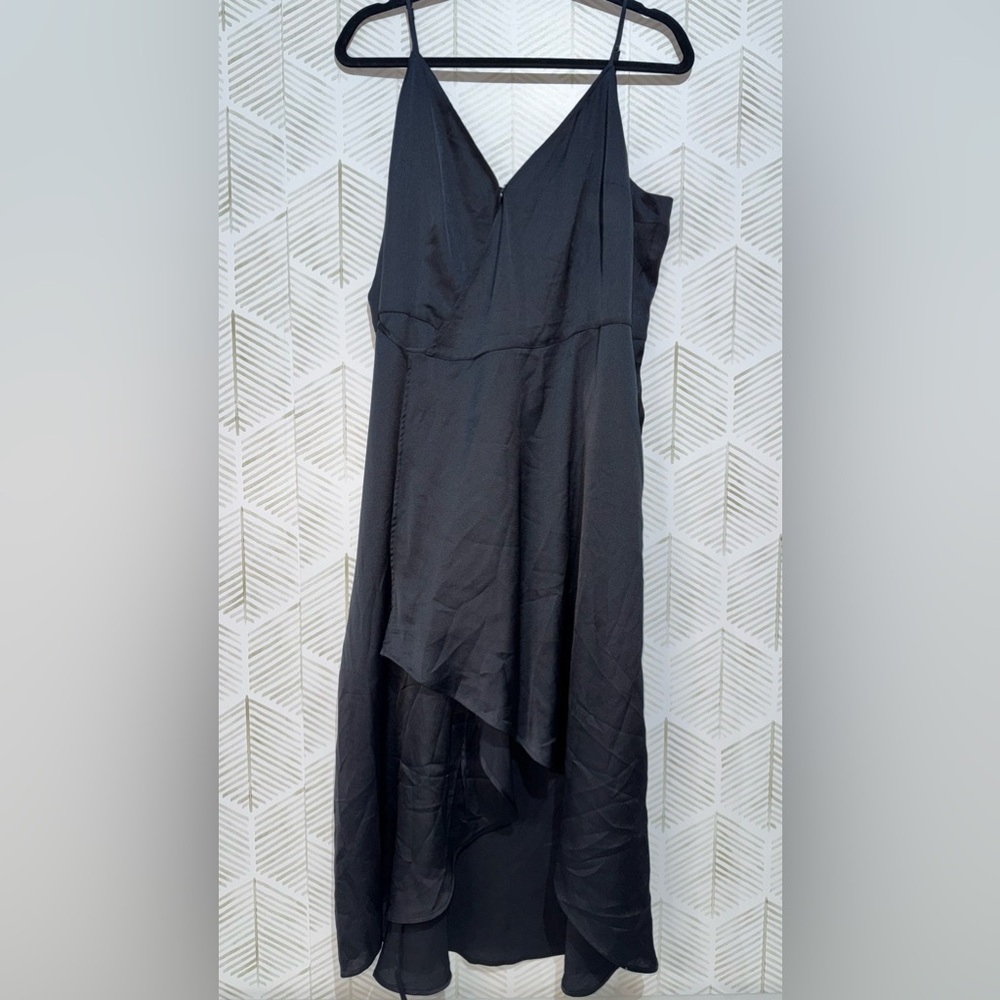 Abercrombie And Fitch Black Satin High Low Wrap Tulip Hem Dress NWT XL